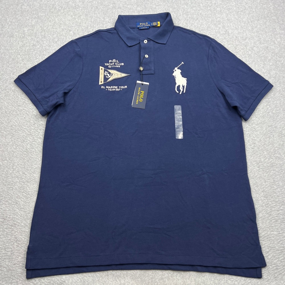 NEW Polo Ralph Lauren Big Pony Mesh Shirt Mens Large Navy Yacht Club Nautical